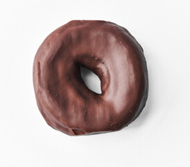  Single delicious chocolate doughnut isolated on a white background