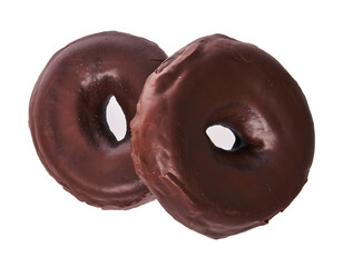  Two delicious chocolate doughnuts isolated on a white background