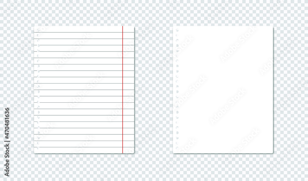 Poster lined paper sheets of notebook or copybook. vector realistic paper sheet of lines and blank notepad 