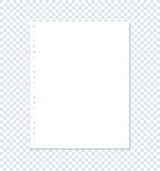 blank paper sheets of notebook or copybook. Vector realistic paper sheet notepad pages set isolated on transparent background. Vector illustration