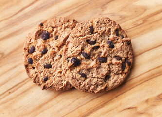  Delicious chocolate cookies on a wooden table