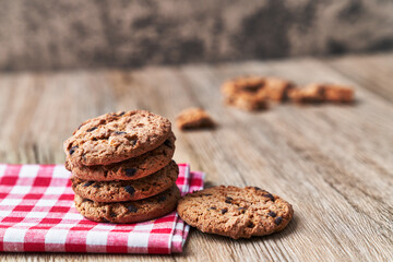  Delicious chocolate cookies on a wooden table