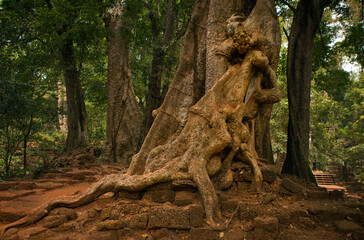 Angkor Wat is a huge Hindu temple complex in Cambodia.
