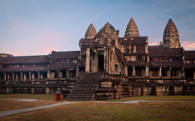 Angkor Wat is a huge Hindu temple complex in Cambodia.
