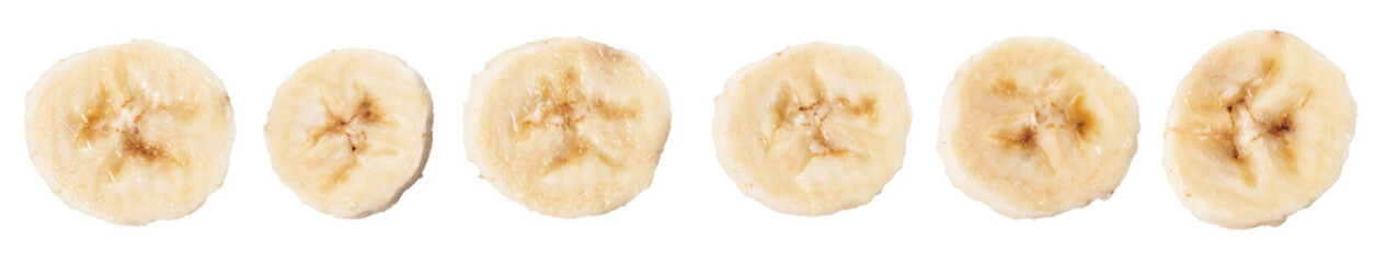  Collage of slices of banana isolated on a white background