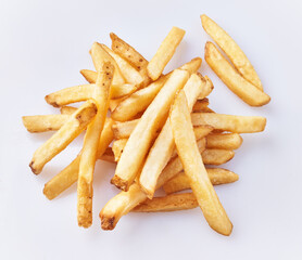  Bunch of french fried potatoes isolated on a white background