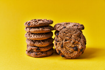  Delicious chocolate cookies on a yellow background