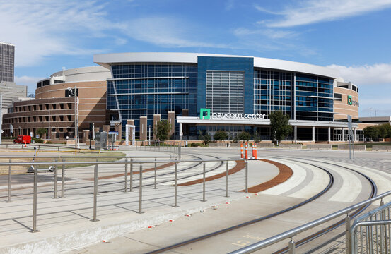 Oklahoma City, OK, USA - October 26, 2021: Paycom Center in downtown Oklahoma City. Paycom Center is a multipurpose arena and home to the Thunder of the NBA.