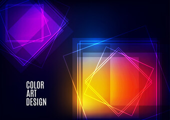 Modern template for business or technology presentation. Bright abstract overlapping geometric shapes squares on a dark background. Online presentation of web element and place for text. Vector