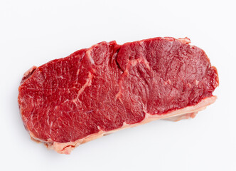 Fresh raw steaks on white background.