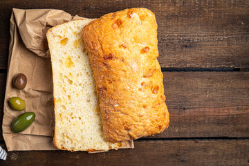 ciabatta bread olives meal fresh snack on the table copy space food background rustic 