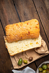 ciabatta bread olives meal fresh snack on the table copy space food background rustic 