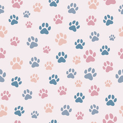 Naklejka na ściany i meble Dog paw puppy footprint seamless pattern vector