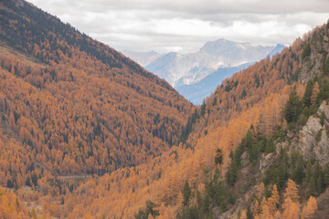 Autumn view of the Fluela Pass near Davos..