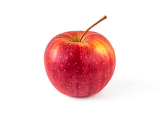 Ripe juicy apple with red skin, on a white background