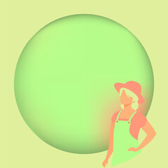 Woman advertises. Girl in a hat. Poster banner advertisement for an advertisement with a man. Woman in a hat. Banner layout illustration for website, store, internet page, school for women, cooking, 