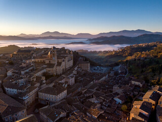 Italy november 2021: aerial view of the medieval village of Urbino, a unesco heritage site in the...