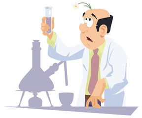 Loser scientist. Failed scientific experience. Upset man. Illustration for internet and mobile website.