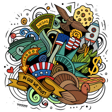 USA cartoon vector doodle illustration