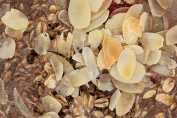 baked porridge with raspberry, almonds
