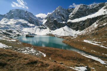 Fototapeta na wymiar Mountain lake in the Caucasus Mountains, Russia.