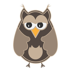friendly colorful comic owl isolated on white background, vector illustration