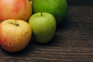 Fruits Composition Close Up With Water Droplets on the Peel with Copy Space