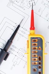 Yellow voltage indicator in close-up on the electrical diagram