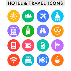 Hotel and travel icons set.