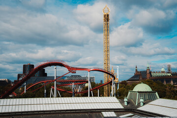 City amusement park rollercoaster