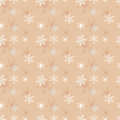 Christmas theme vector repeat pattern created with snowflake elements on warm tone background, Hand drawn vector repeat pattern for textile, fabric, gift wrapper, packaging and Backdrop.