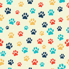 Dog paw footprint seamless pattern vector cute background