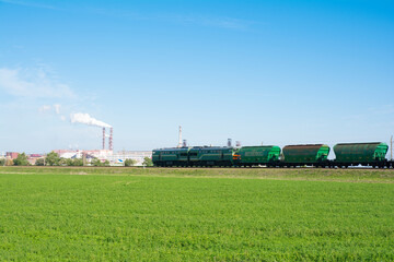 Freight train, Belaruskali hopper wagon with edible salt from largest Belarus producers of potash fertilizers in the world. Export of edible salt.