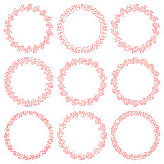 Vector set of round elegant frames with red hearts