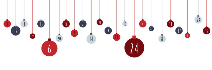 Roter Adventskalender, Weihnachtskugeln, Vektor