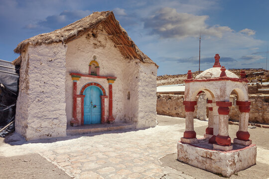 Small seventeenth-century church in the village of Parinacota, at 4,400 meters above sea level, in the Lauca National Park, northern Chile