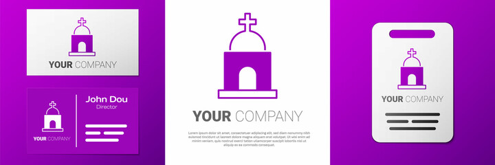 Logotype Old crypt icon isolated on white background. Cemetery symbol. Ossuary or crypt for burial of deceased. Logo design template element. Vector