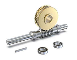 Gear worm wheels. Mechanics for training. 3D rendering.