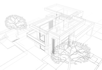 House project architecture drawing 3d illustration