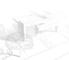 House project architecture drawing 3d illustration