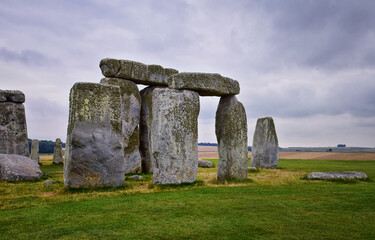 Stonehenge prehistoric monument on Salisbury Plain in Wiltshire, England, United Kingdom, September 13, 2021. A ring circle of henge megalithic stones, heel stone, bluestone trilithons, UK.