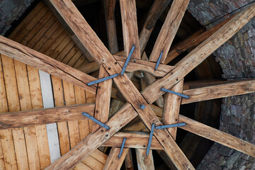 Kostelec nad Cernymi lesy, Czech Republic - July 31, 2021 - repaired wooden renaissance and baroque trusses and ceilings