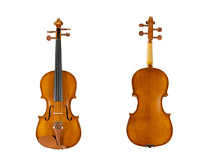 brown wooden violin isolated on white background