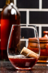 Cork splashes into wine