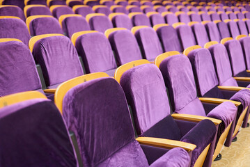 Obraz premium Upholstered chairs in an empty concert hall. Pandemic