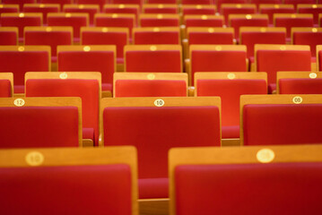 Obraz premium Upholstered chairs in an empty concert hall. Pandemic