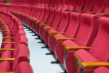 Fototapeta premium Upholstered chairs in an empty concert hall. Pandemic