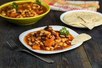 Mexican style beans served with tortilla