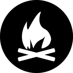Fire flame icon. white icon isolated on Black background