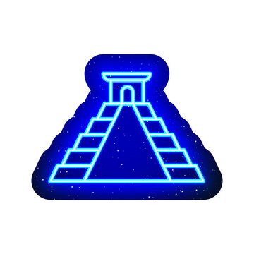 recommend clip art: Blue neon chichen Itza building icon. Midnight blue. Neon mexican architectural itza design. Realistic neon icon. There is mask area on White Background.